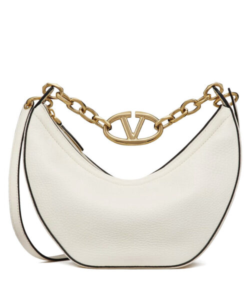 Valentino Small Vlogo Moon Hobo Bag In Grainy Calfskin With Chain